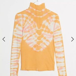 Free People Tie-Dye Turtleneck Sweater in Peachy Mango
